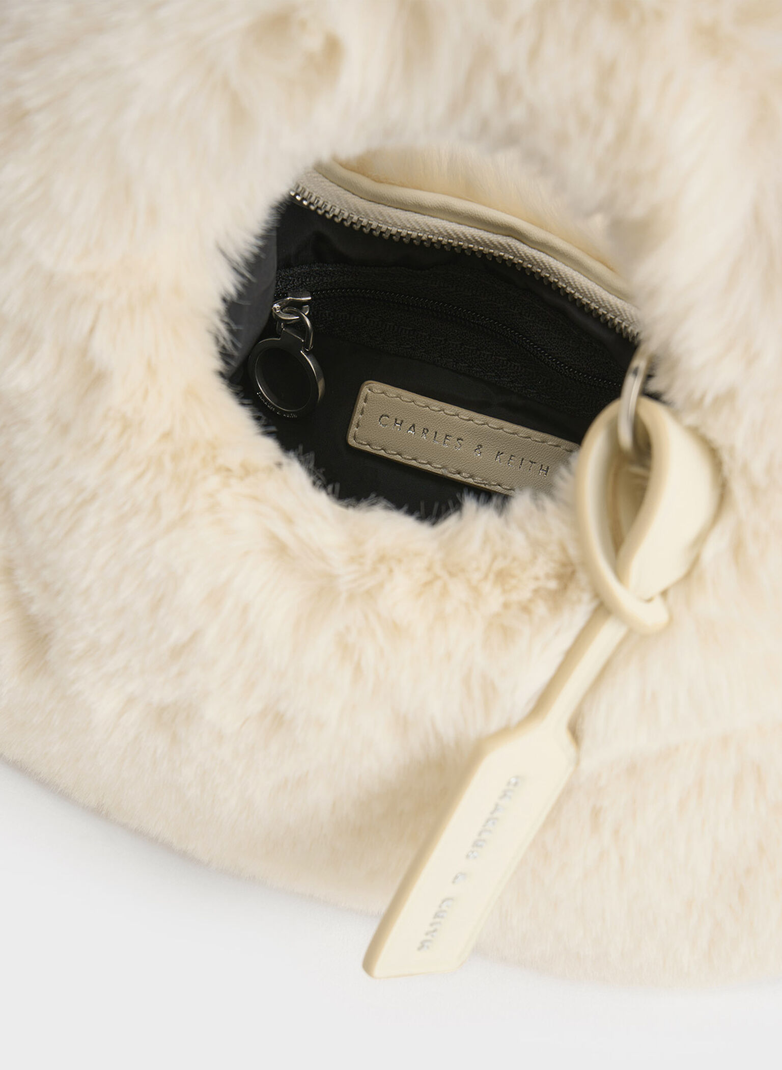 Cream Mini Yama Furry Top Handle Bag - CHARLES & KEITH SG