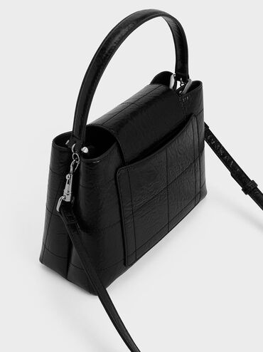 Suki Crinkle-Effect Top Handle Bag, Noir, hi-res