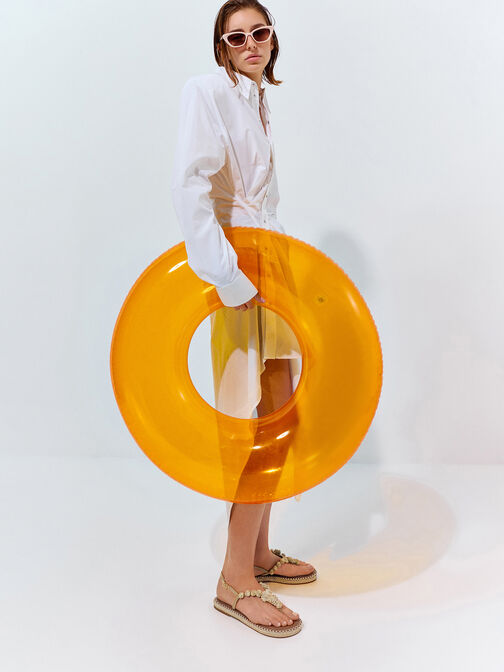 Faux Suede Flower Espadrille Thong Sandals, Sand, hi-res