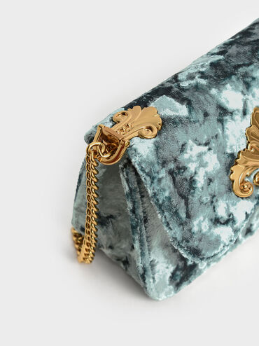 Meriah Velvet Chain Strap Crossbody Bag, Steel Blue, hi-res