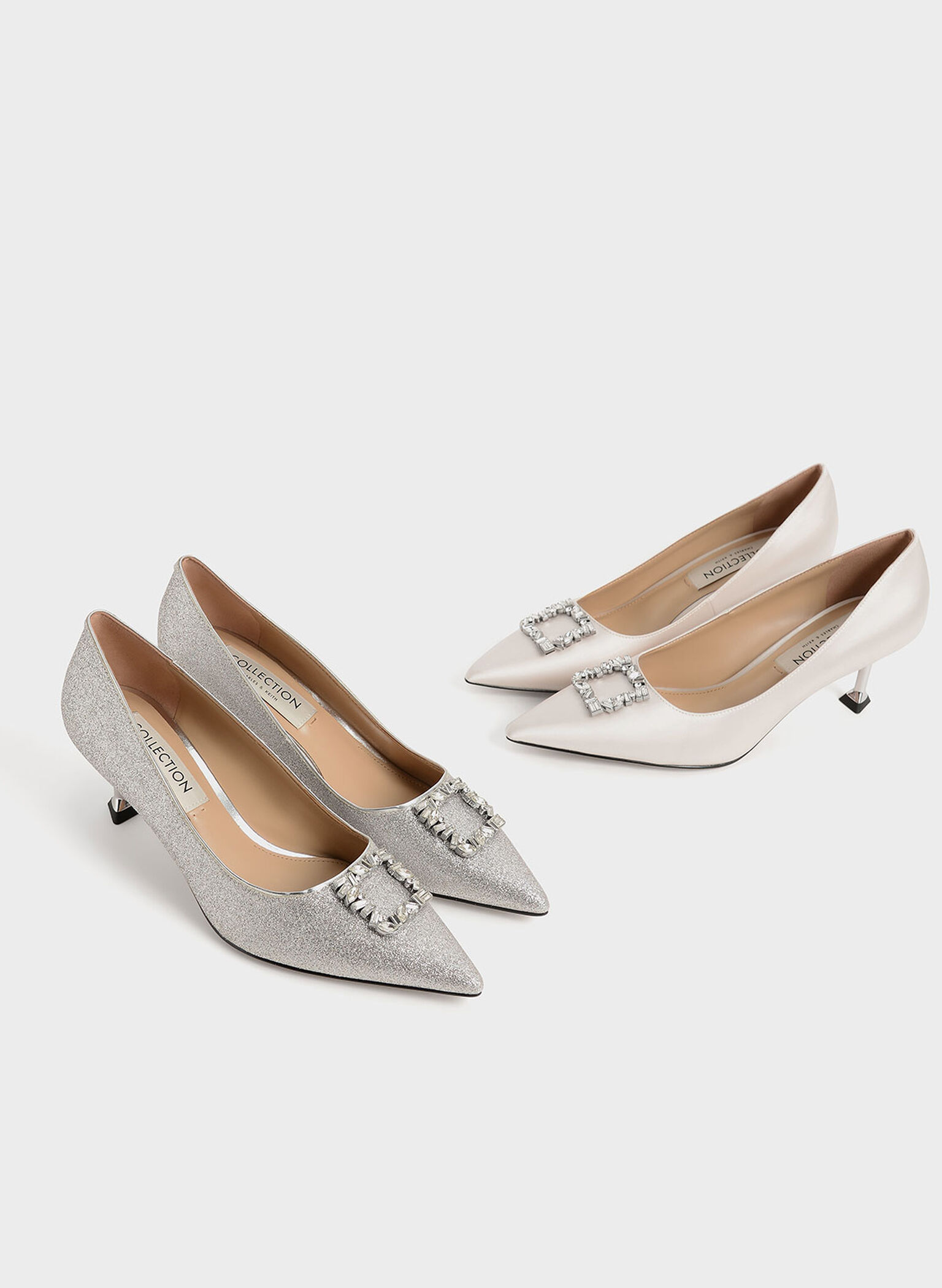 Ever Satin Gem-Embellished Kitten Heel Pumps, Cream, hi-res