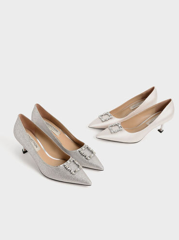 Ever Satin Gem-Embellished Kitten Heel Pumps, Cream, hi-res