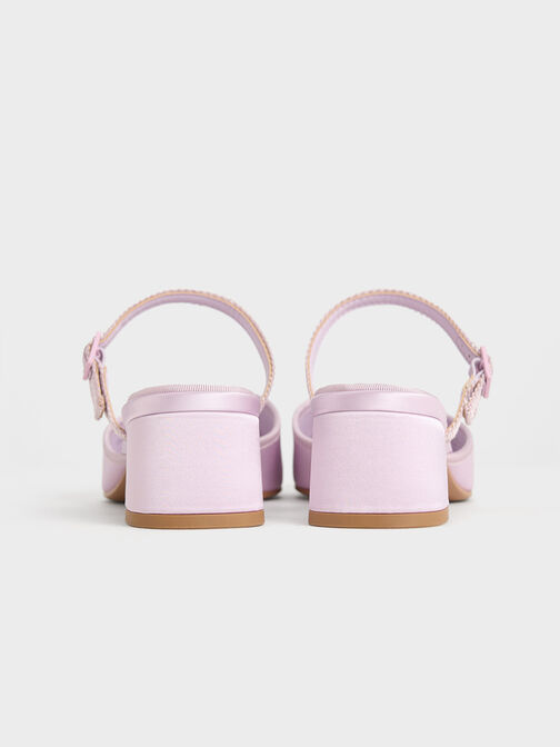 Satin Buckled-Strap Trapeze-Heel Mules, Lilac, hi-res