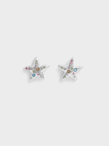 Pendientes de estrella de mar Orinda, Plateado, hi-res