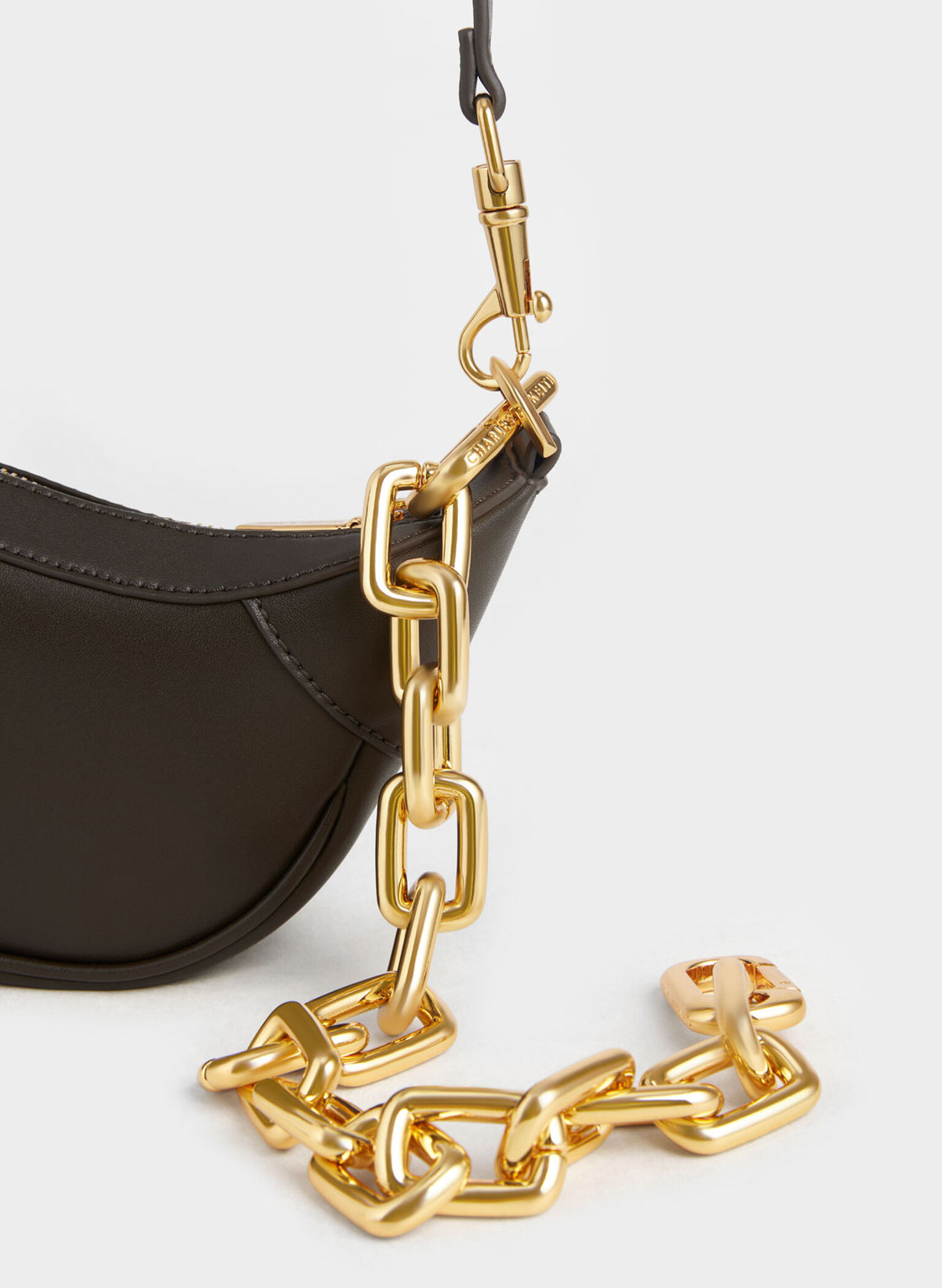 Shalia Chain-Handle Moon Bag, Dark Moss, hi-res