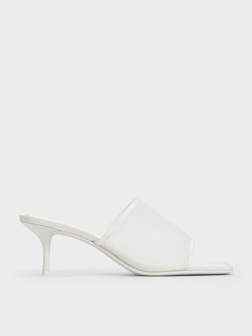 Mules de malla Loren con tacón bajo, Blanco, hi-res