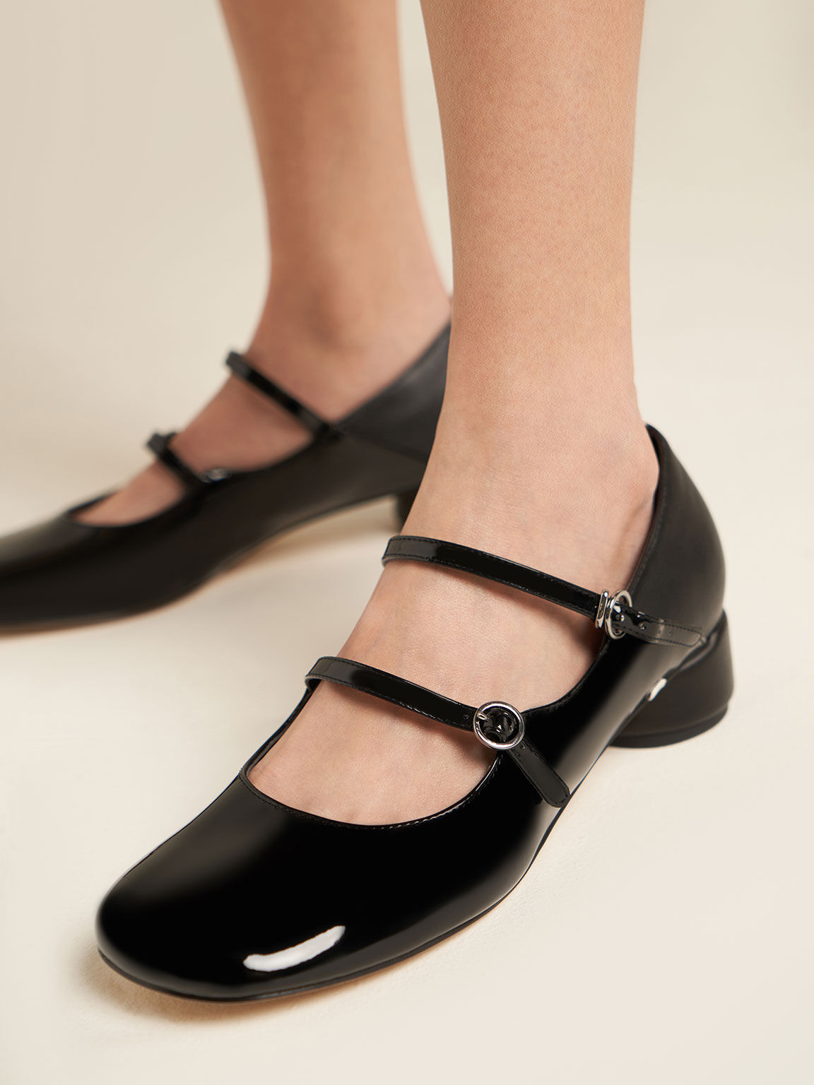 Black Patent DoubleStrap Mary Janes CHARLES & KEITH MX