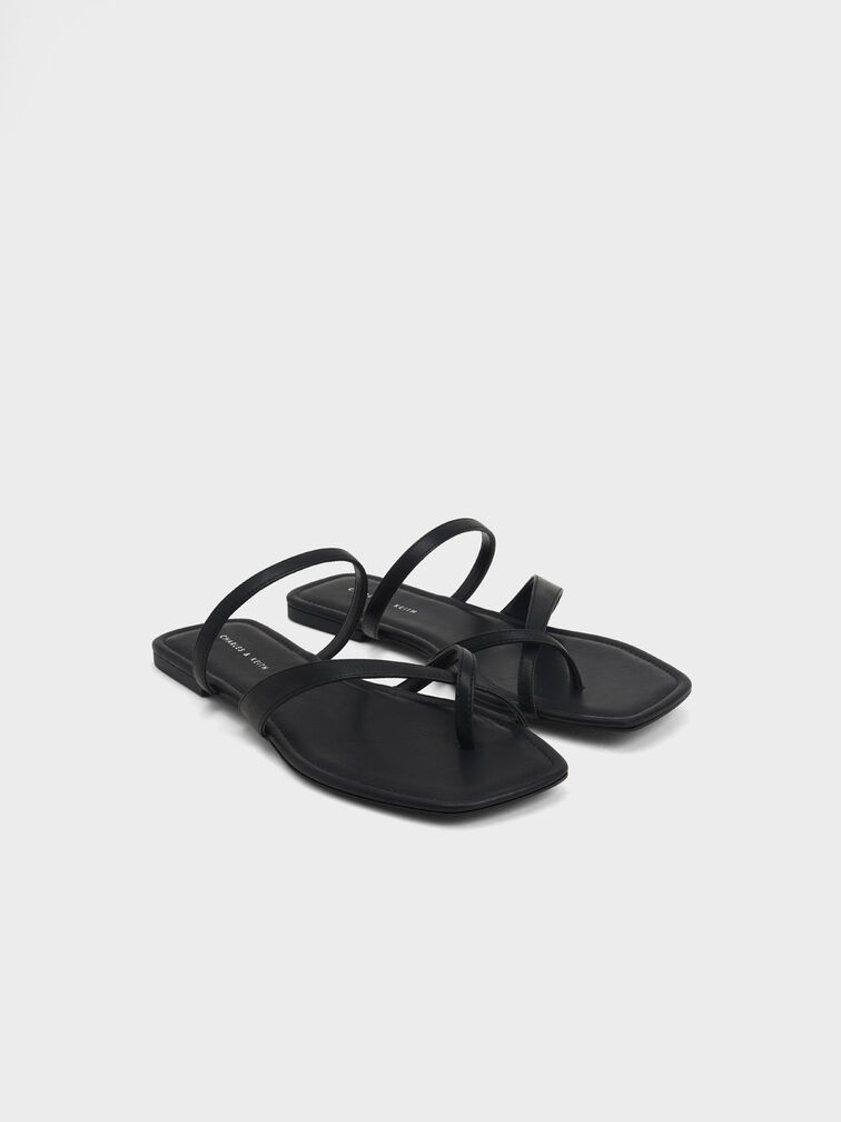 Toe-Loop Slide Sandals, Black, hi-res