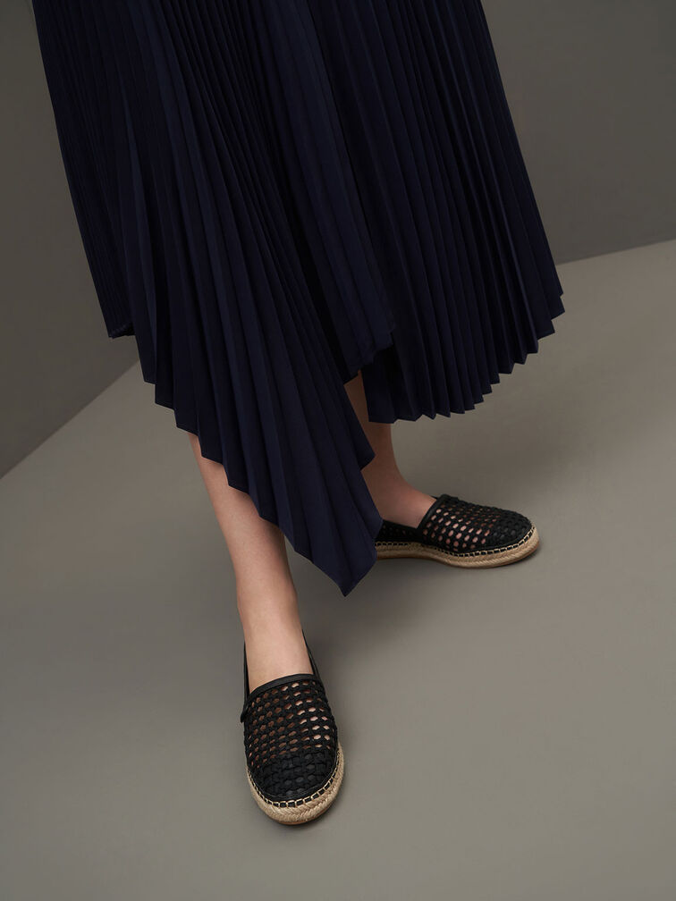 Woven Canvas Espadrilles, Black, hi-res