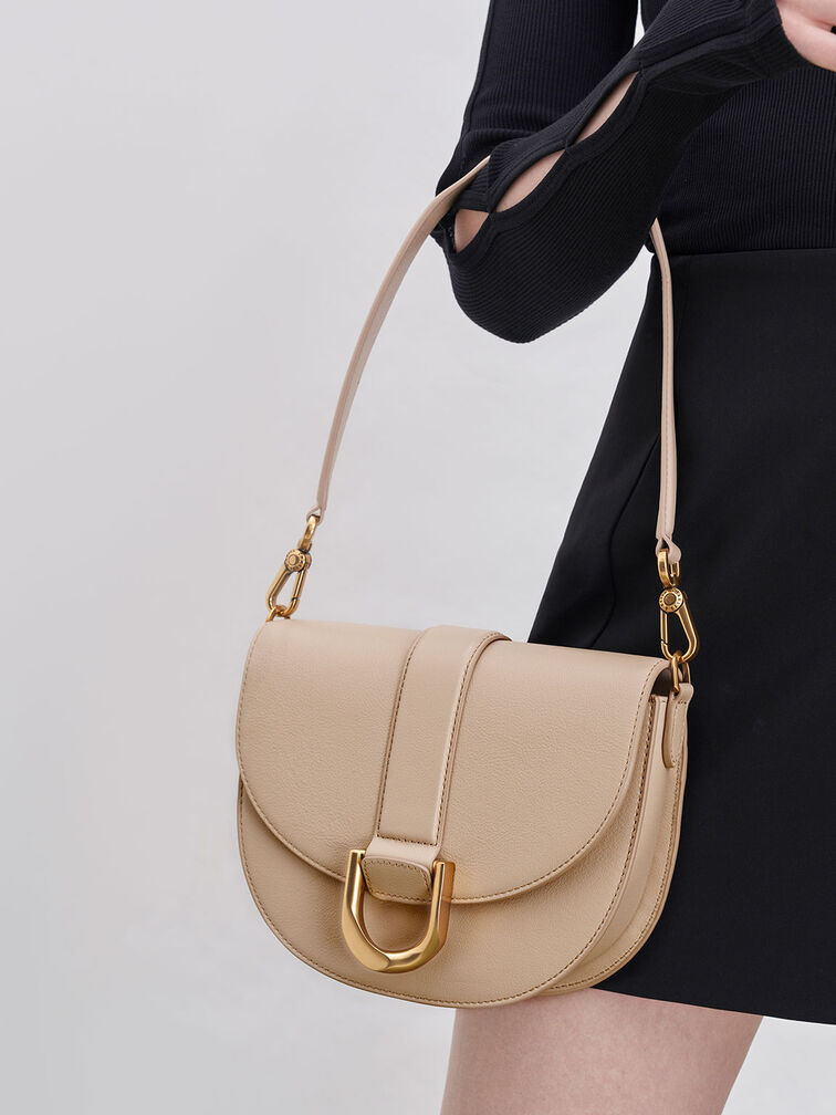 Gabine Leather Saddle Bag, Beige, hi-res