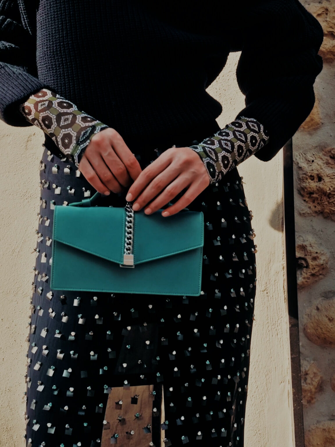 Taisia Chain Envelope Bag - Teal - CHARLES & KEITH SG