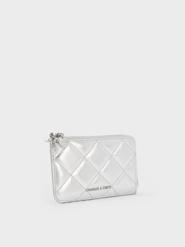 Arrietty Metallic Quilted  Zip-Around Wallet, Silver, hi-res