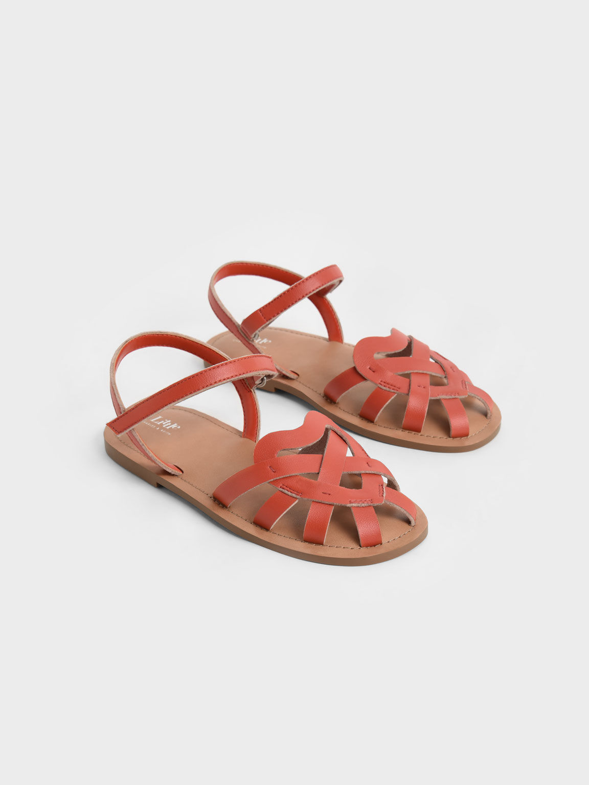 Girls' Caged Ankle-Strap Sandals, Orange, hi-res