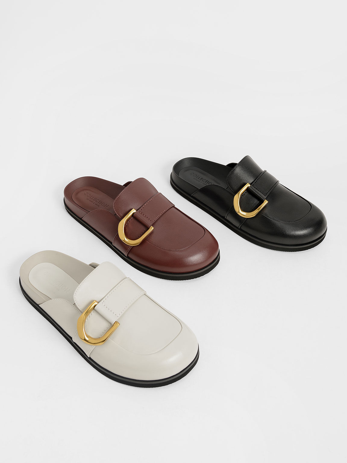 Gabine Buckled Leather Loafer Mules​, Brown, hi-res
