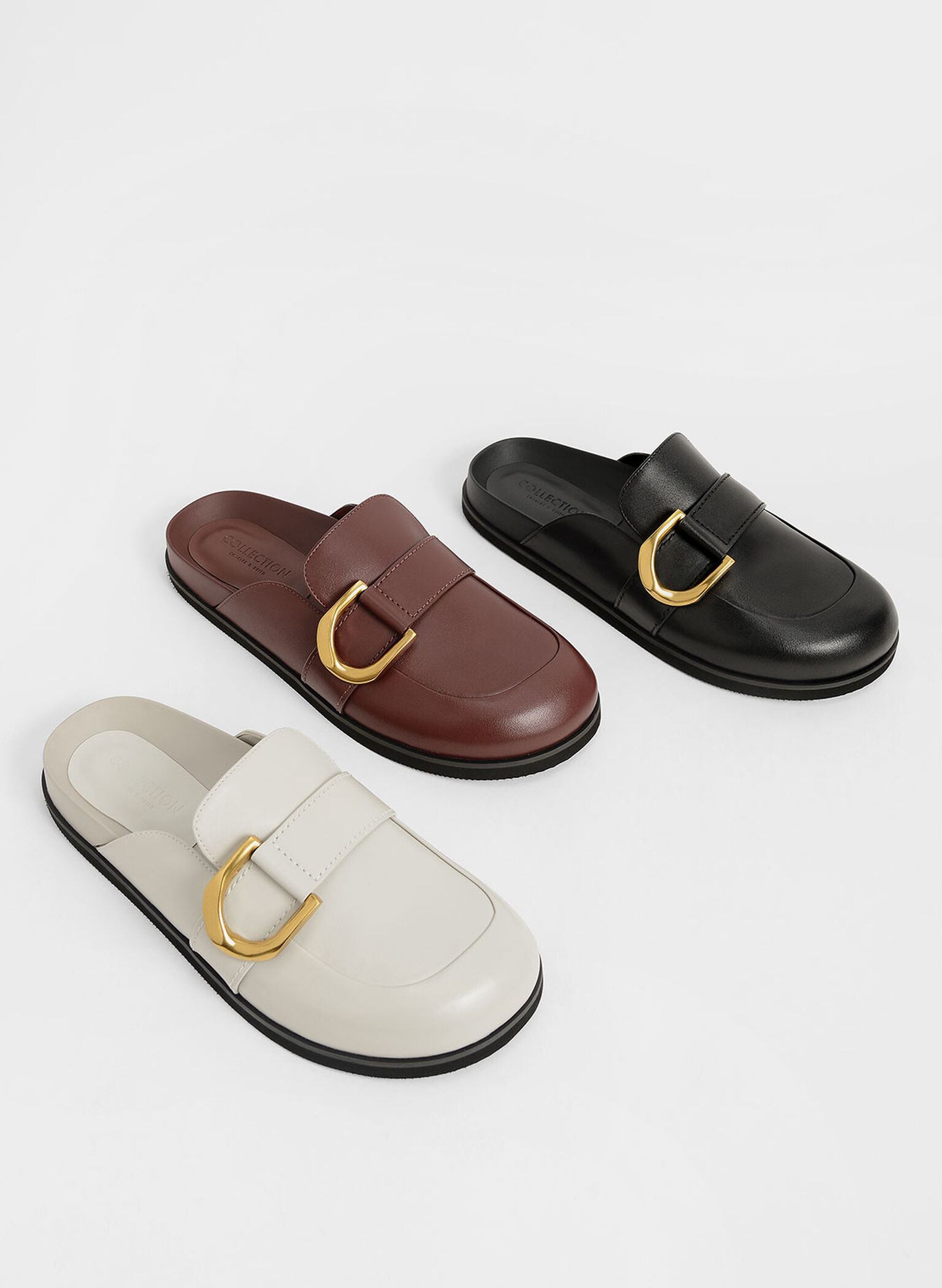 Gabine Buckled Leather Loafer Mules​, Brown, hi-res
