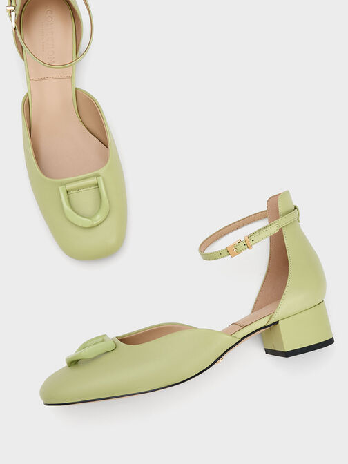 Gabine Leather D'Orsay Pumps, Green, hi-res