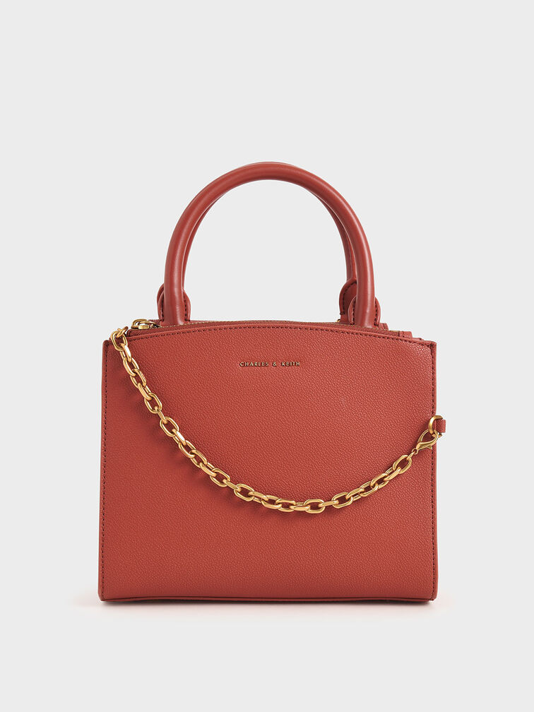 Chain-Link Top Handle Bag, Clay, hi-res