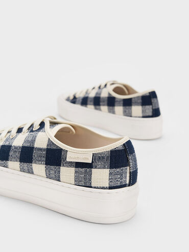 Gingham Low-Top Sneakers, Dark Blue, hi-res