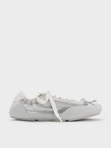 Cece Mesh Ruched Bow Ballet Sneakers, Light Grey, hi-res