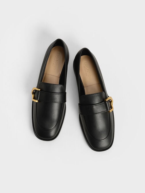 Gabine Buckled Leather Loafers​, Black, hi-res