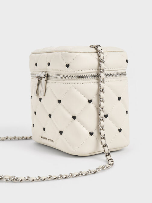 Nezu Quilted Heart-Print Bag, Chalk, hi-res