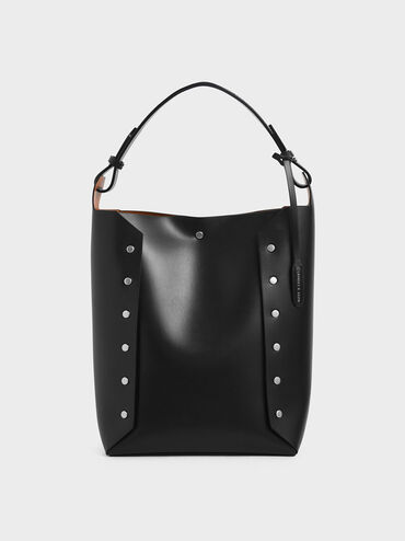Large Reversible Studded Tote Bag, Black, hi-res