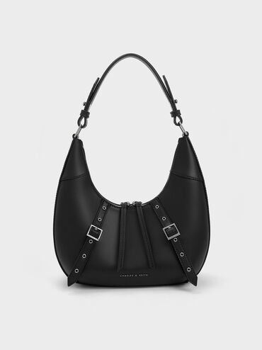 Grommet Crescent Hobo Bag, Noir, hi-res