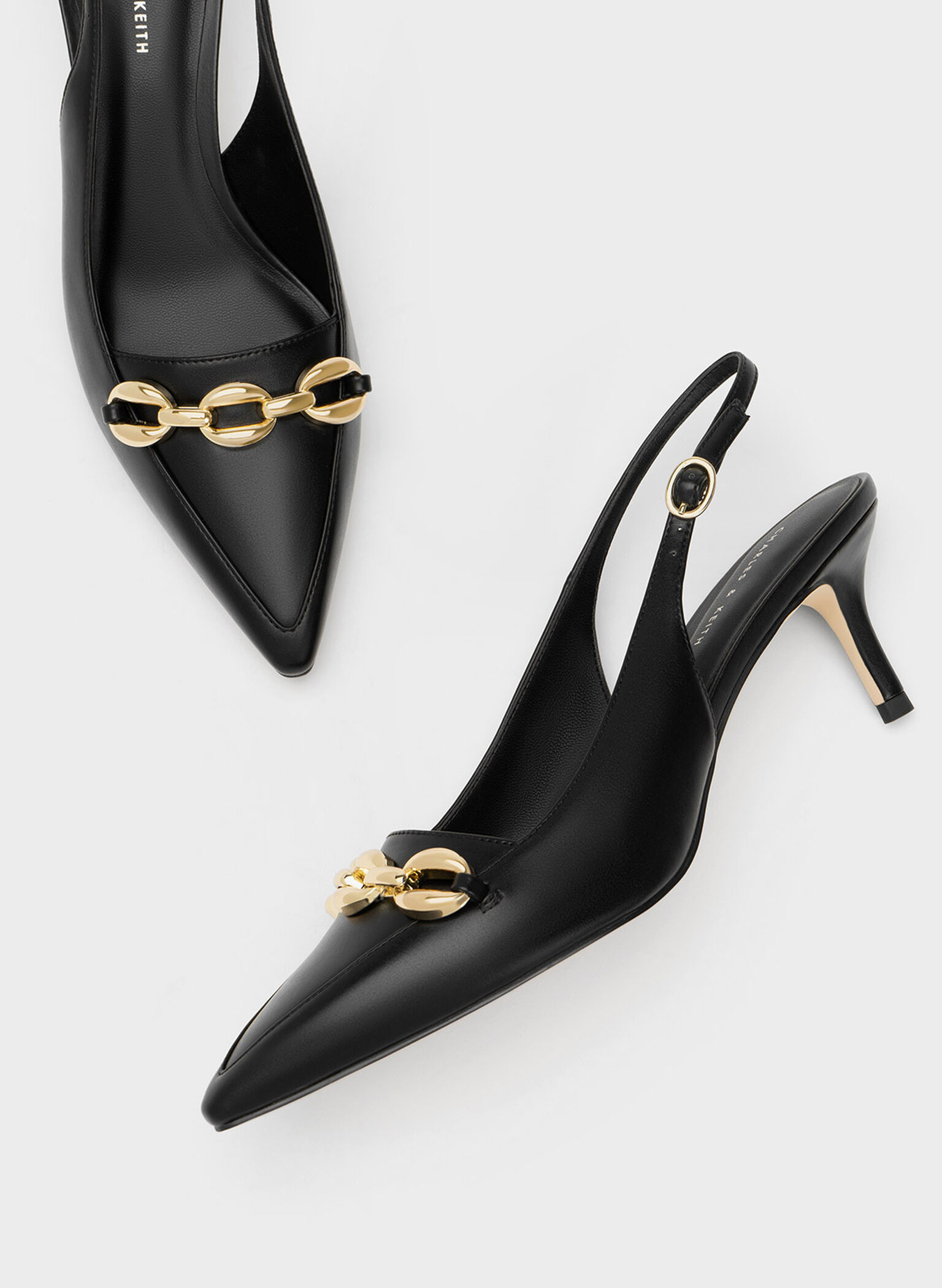 Avani Chunky Chain-Embellished Slingback Pumps, Black, hi-res
