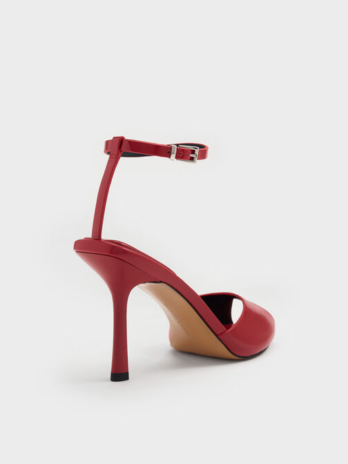 Pointed Peep-Toe Stiletto Sandals, Red, hi-res