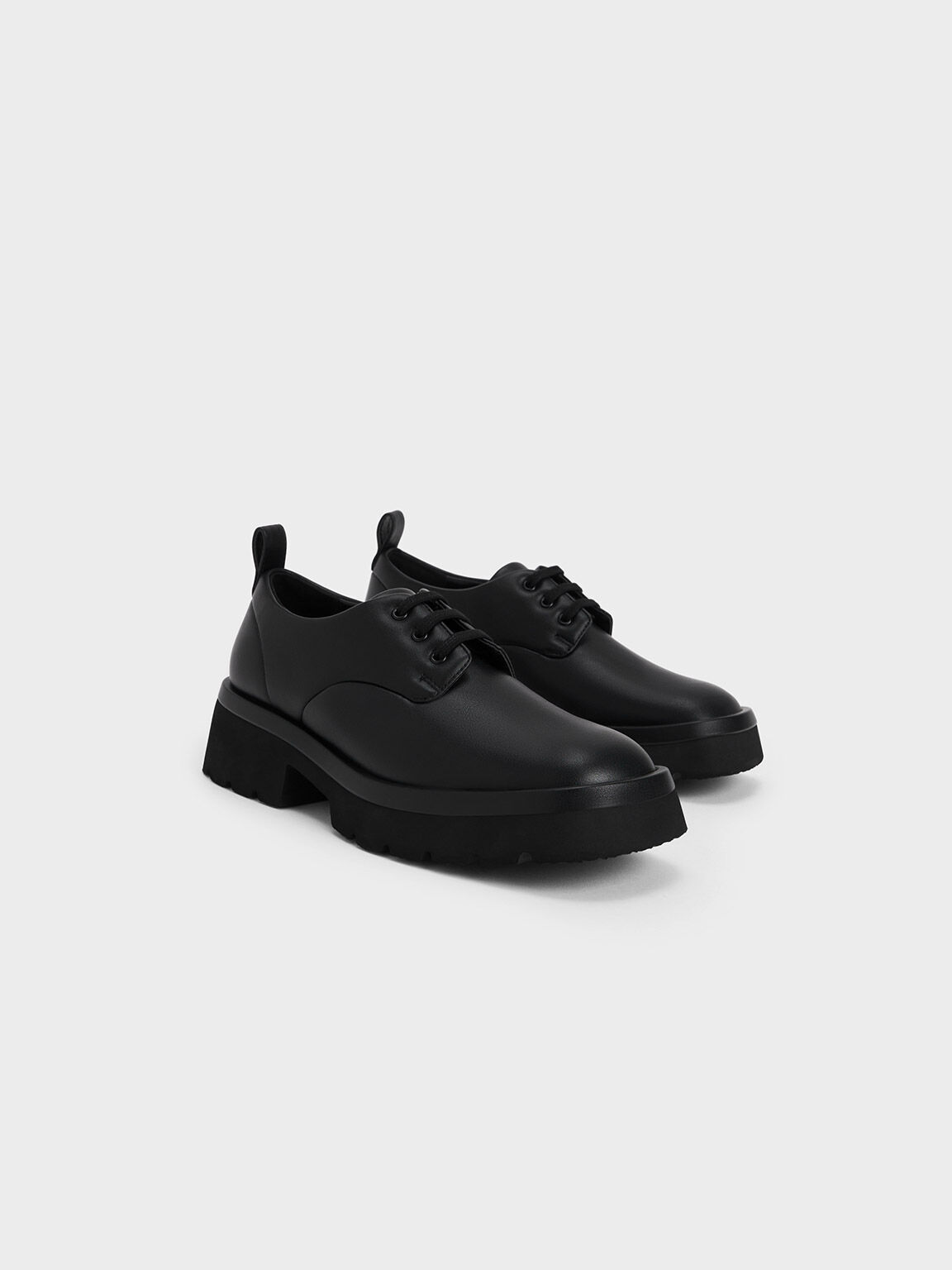 Ridged Sole Lace-Up Oxfords, Black, hi-res