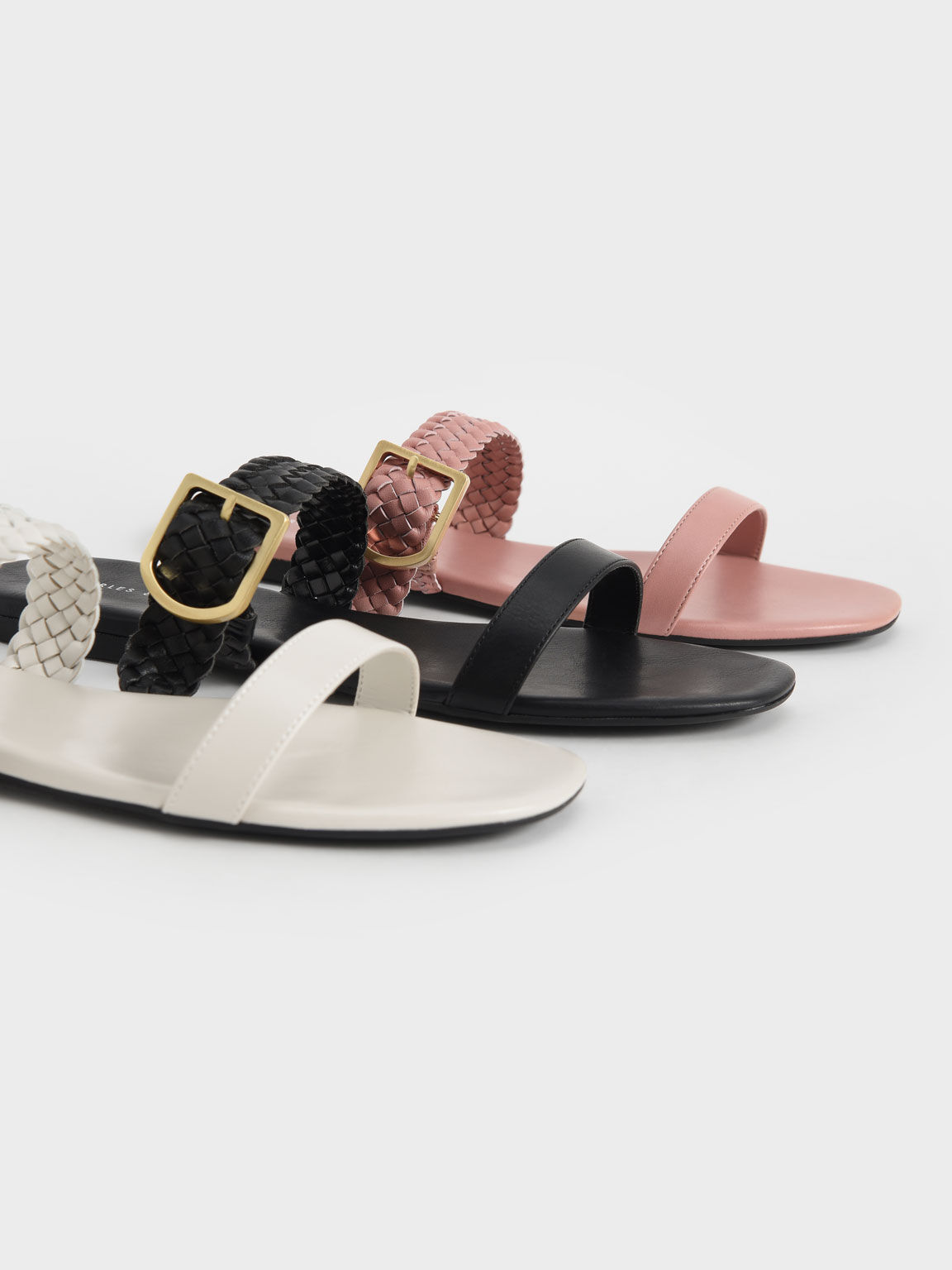 Woven Strap Slide Sandals, Pink, hi-res