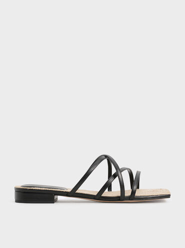 Strappy Square Toe Sandals, Black, hi-res