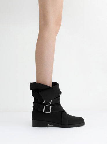 브렛 인조 스웨이드 버클-스트랩 카프 부츠, 블랙 텍스처드, hi-res