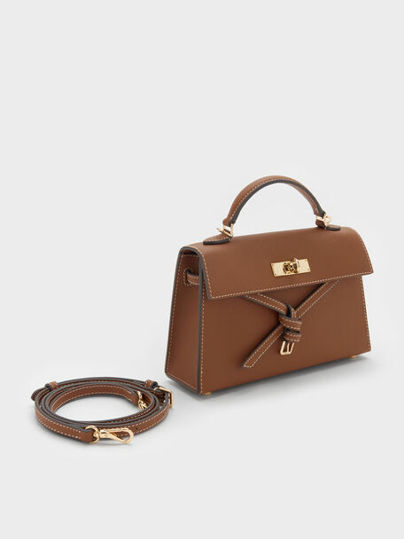Tricha Knotted-Belt Top Handle Bag, Chocolate, hi-res