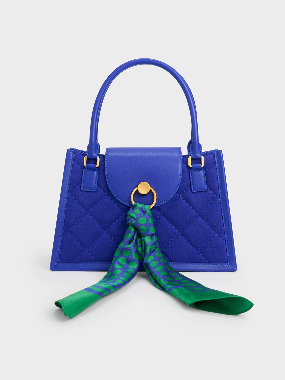 Roza Scarf Quilted Trapeze Bag, Cobalt, hi-res