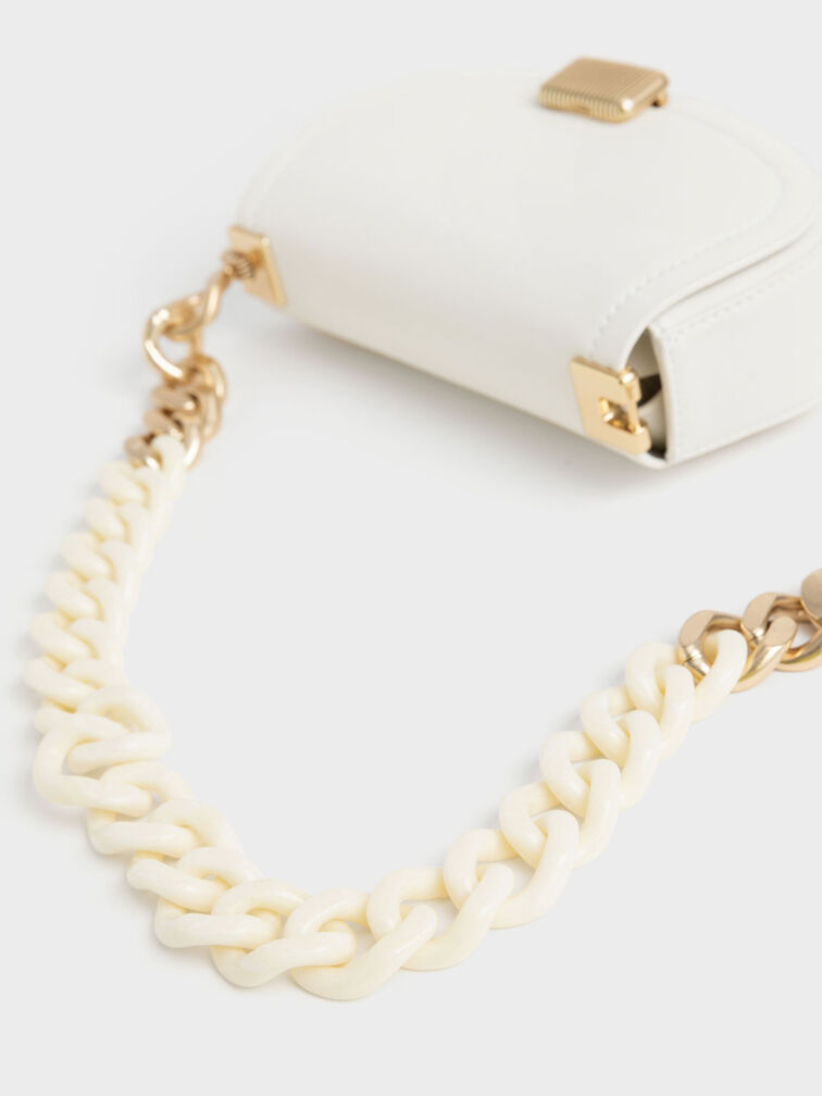 White Sonnet Two-Tone Chain Handle Shoulder Bag - CHARLES & KEITH US