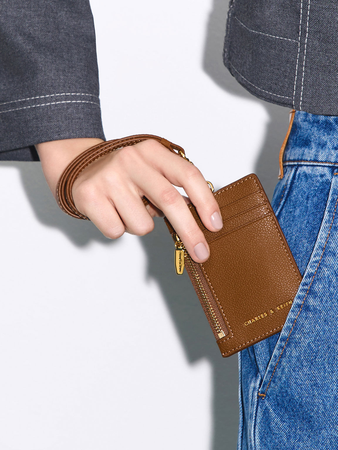 Side Zip Cardholder, Chocolate, hi-res