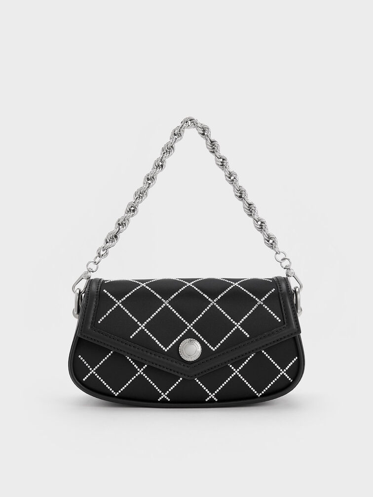 Este Chain Handle Satin Bag, Black, hi-res