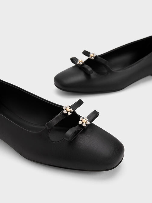 Floral Beaded Bow Ballerinas, Black, hi-res