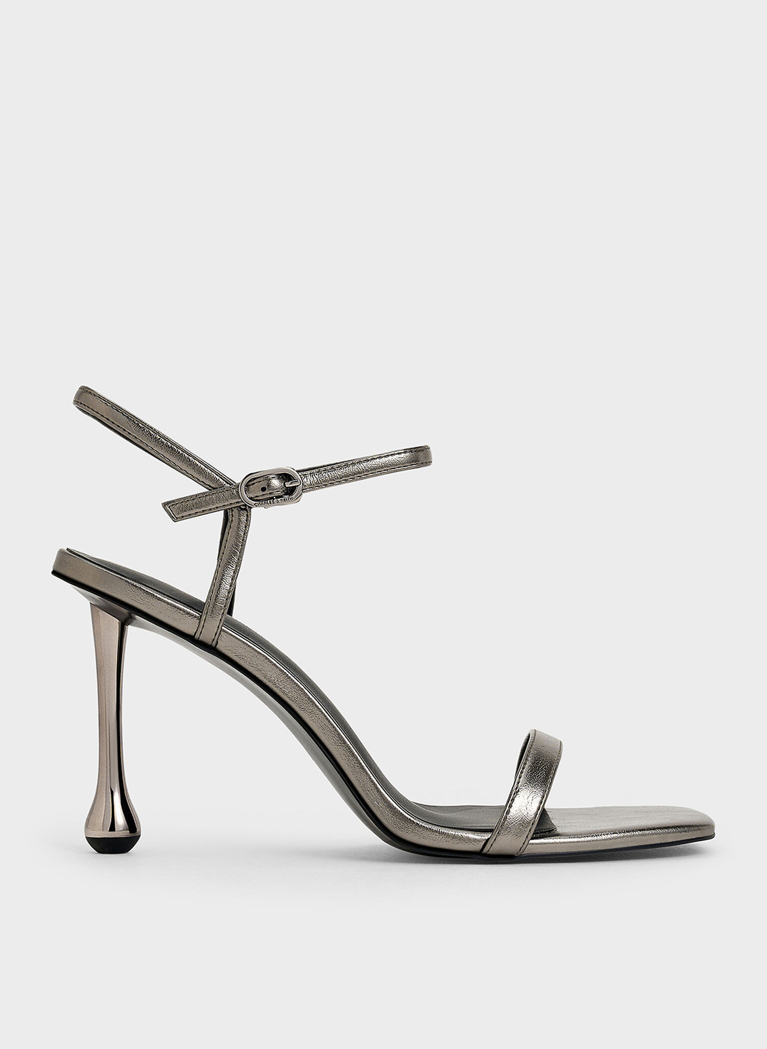 Metallic Sculptural-Heel Ankle-Strap Sandals, Pewter, hi-res