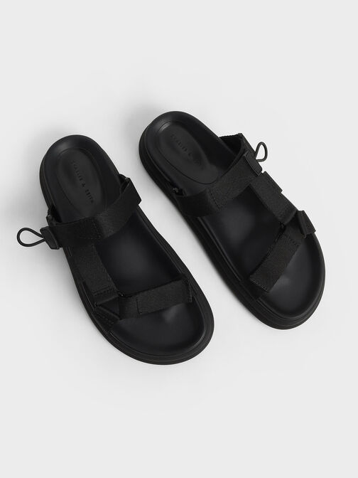Polyester Velcro Strap Sports Sandals, Black, hi-res
