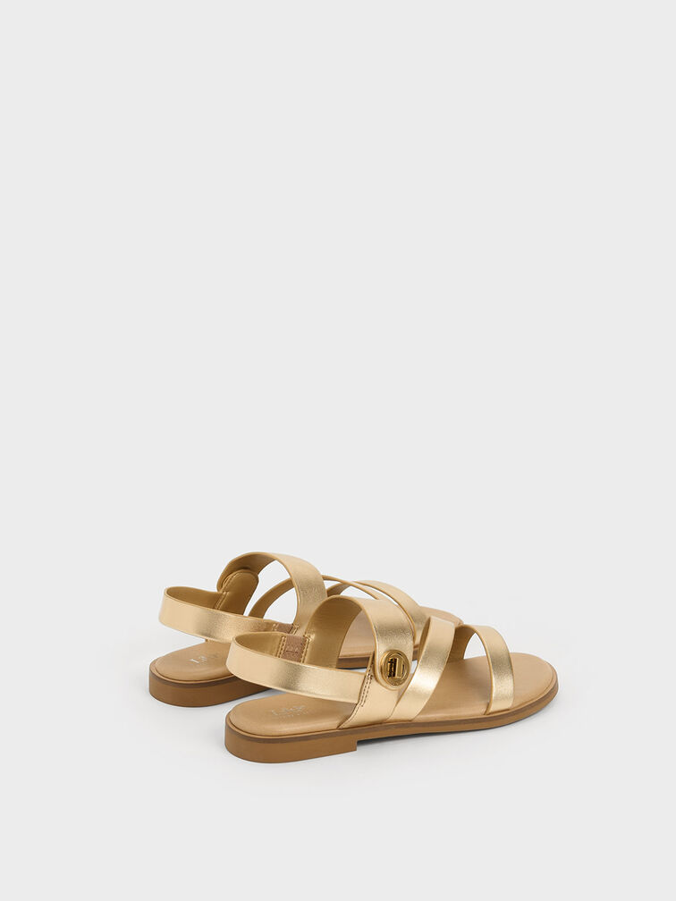 Yara Girls' Metallic Buckle Sandals, Gold2, hi-res