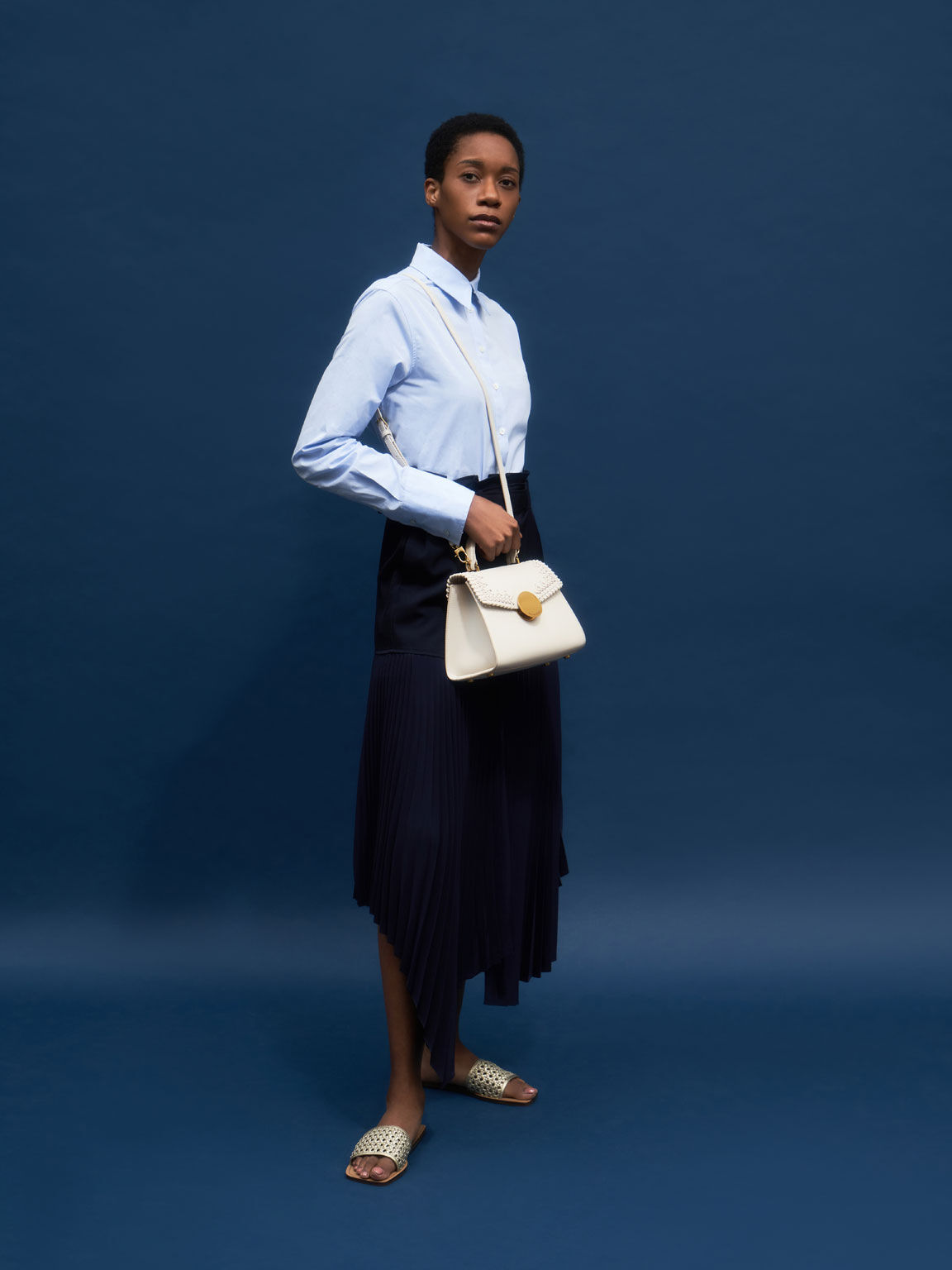 Woven Top Handle Bag, Ivory, hi-res
