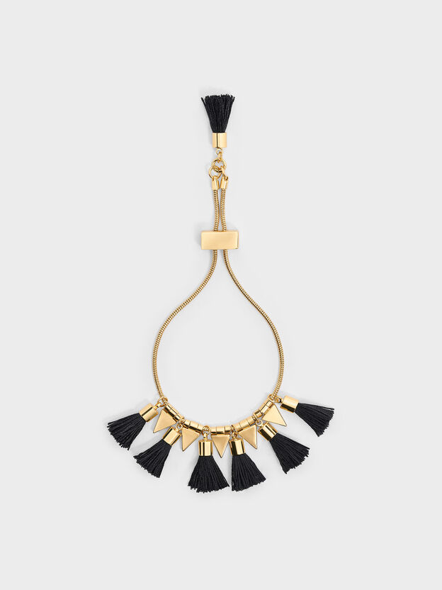 Orelia Tassel Bracelet, Black, hi-res