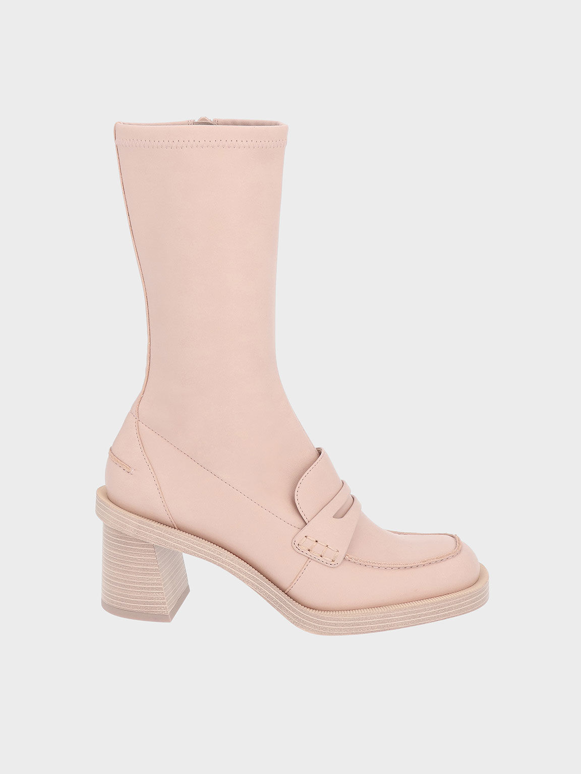 Haisley Penny Loafer Calf Boots, Pink, hi-res