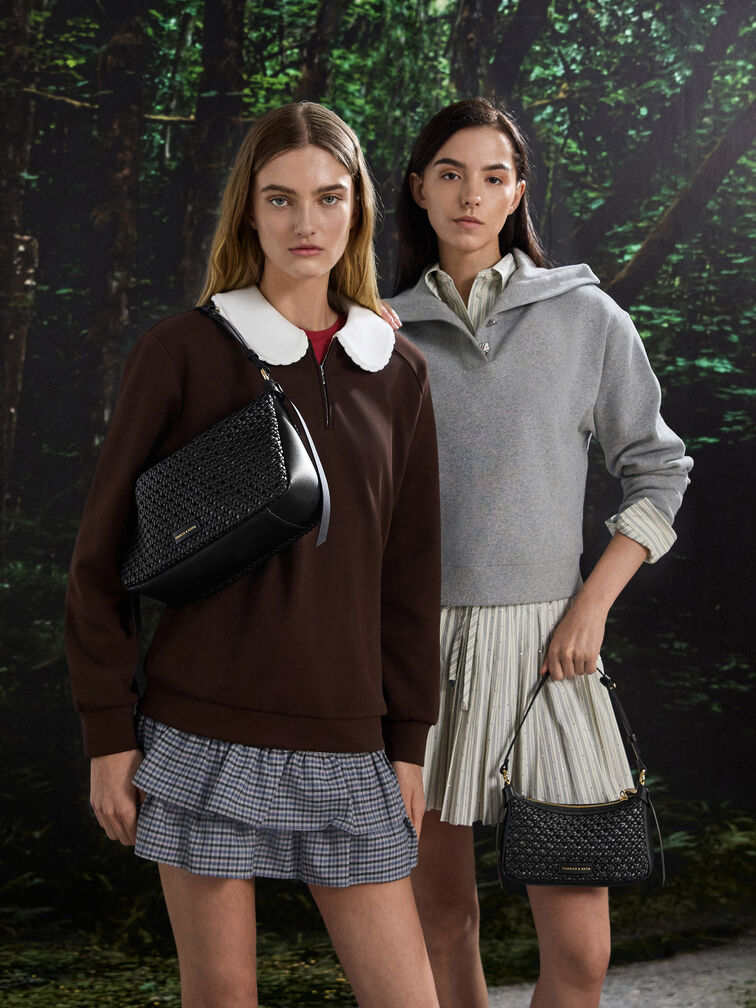 Calla Woven Shoulder Bag, Black, hi-res