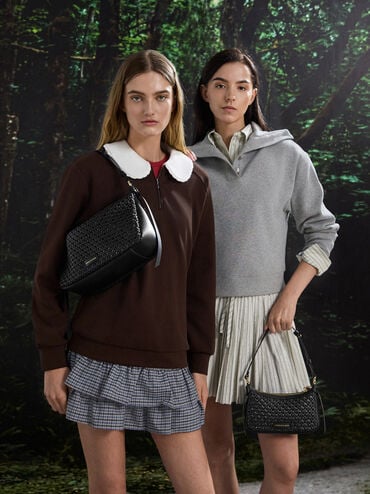 Calla Woven Shoulder Bag, Black, hi-res