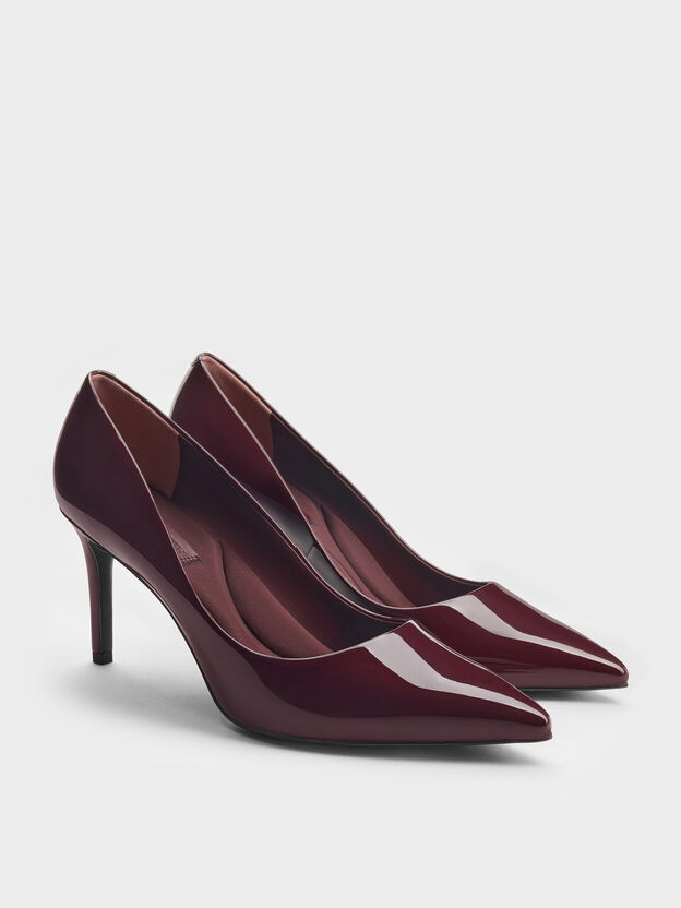 Emmy Patent Pointed Stiletto Pumps, Burgundy, hi-res