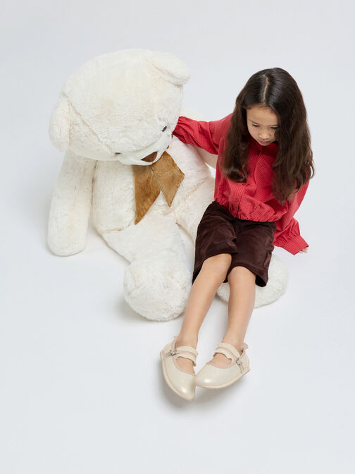 Girls' Pearlescent Scallop-Trim Mary Jane Sneakers, Chalk, hi-res