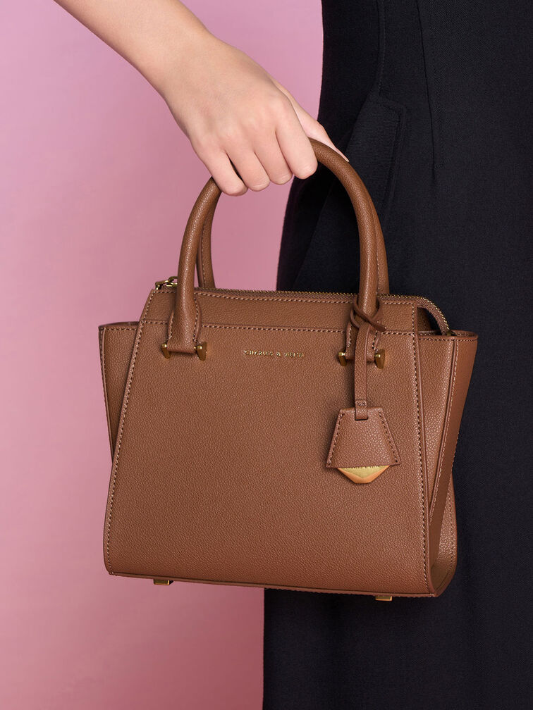 Harper Structured Top Handle Bag, Chocolate, hi-res